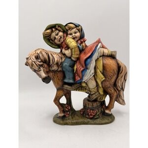 Vintage 1981 Provincial Hand Painted Figurine Boy & Girl Riding Horse Signed SRB